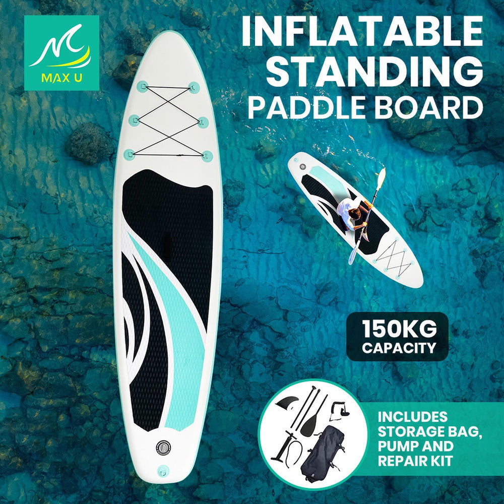 MaxU 10&#39;6&#39;&#39; Inflatable Paddle Board 3.2m SUP Surfboard Stand Up Paddleboard with Bonus Accessories - Wave Mint