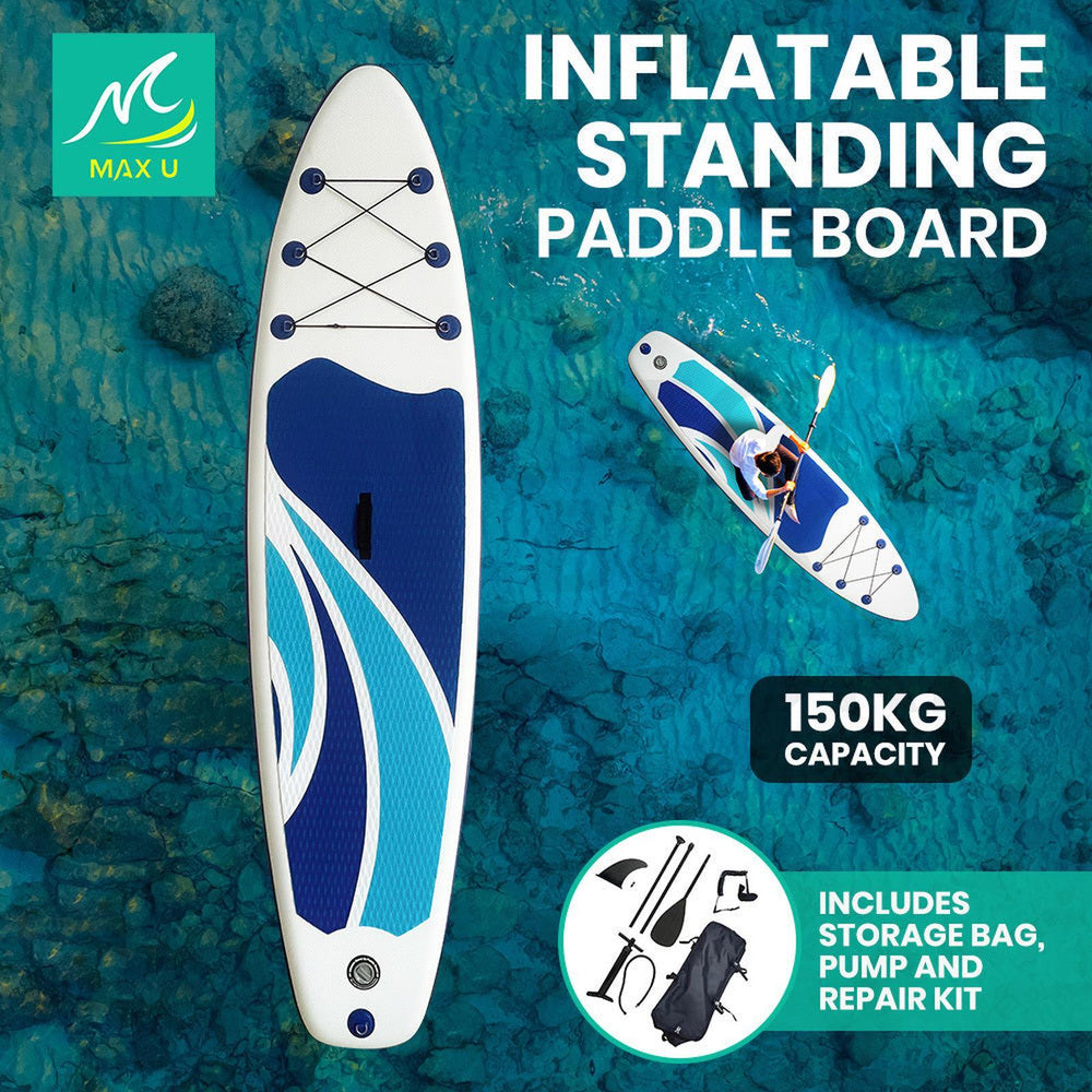 MaxU 10&#39;6&#39;&#39; Inflatable Paddle Board 3.2m SUP Surfboard Stand Up Paddleboard with Bonus Accessories - Wave Ocean