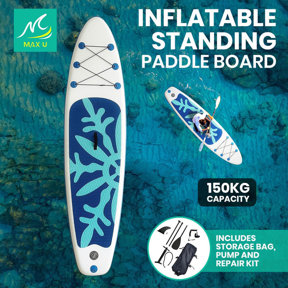 MaxU 10&#39;6&#39;&#39; Inflatable Paddle Board 3.2m SUP Surfboard Stand Up Paddleboard with Bonus Accessories - Snowflake Blue