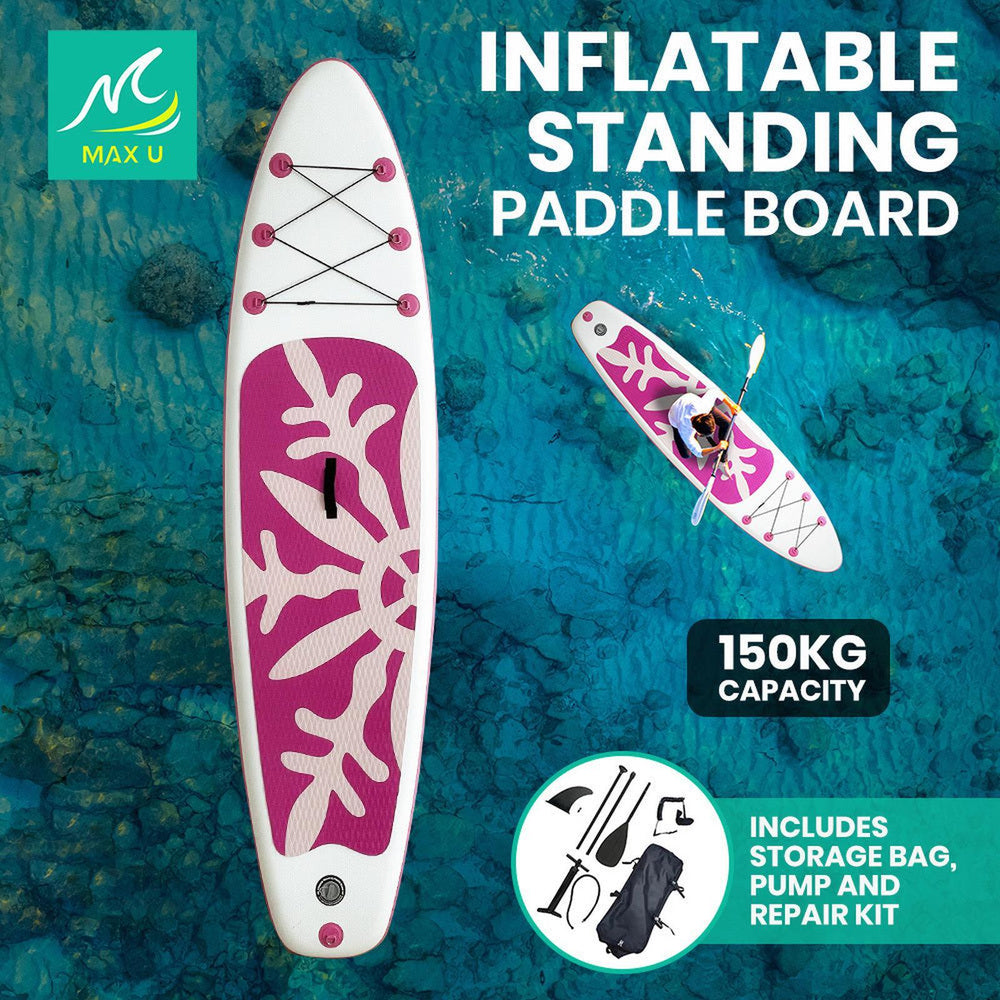 MaxU 10&#39;6&#39;&#39; Inflatable Paddle Board 3.2m SUP Surfboard Stand Up Paddleboard with Bonus Accessories - Snowflake Pink