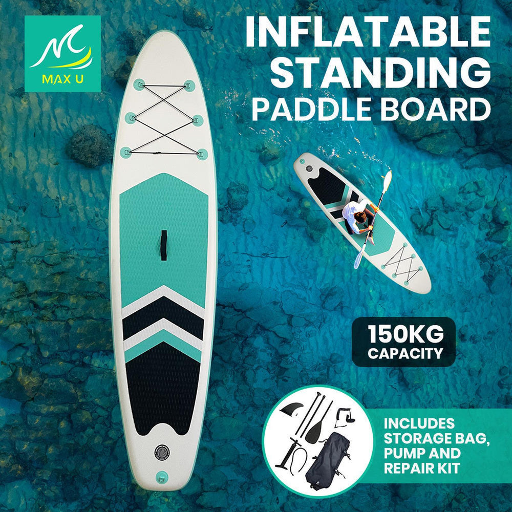 MaxU 10&#39;6&#39;&#39; Inflatable Paddle Board 3.2m SUP Surfboard Stand Up Paddleboard with Bonus Accessories - Black / Green