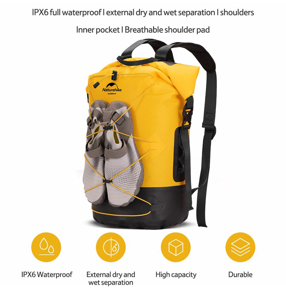 Naturehike 40L TPU Dry Wet Separation Waterproof Bag Outdoor Camping Tent Equip Backpack Large Capacity Portable - Yellow