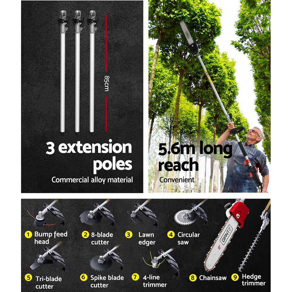 Giantz Pole Chainsaw Hedge Trimmer Brush Cutter 9 in 1