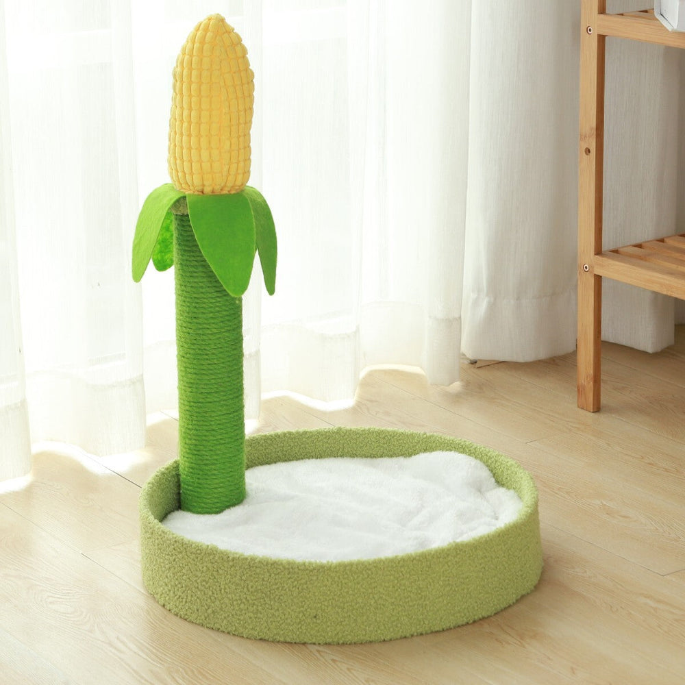 Furbulous Corn Cob Cat Scratching Post with Calming Cat Bed Fluffing soft for Kitty to Rest and Sleep