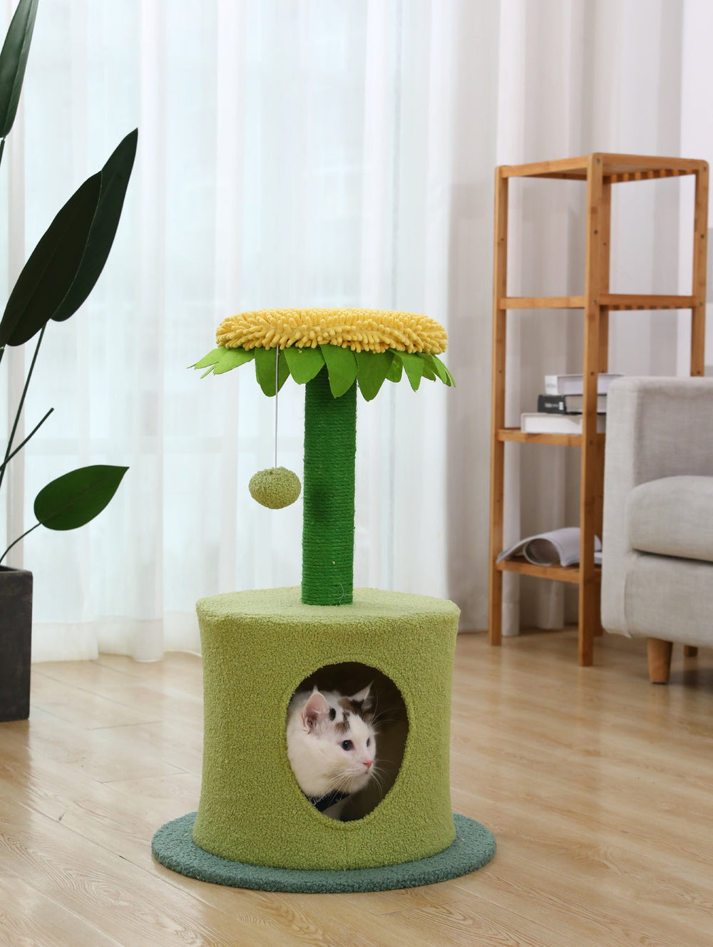 Furbulous 70cm Sunflower Cat Tree scratching Post and Cat Tower with Hideaway