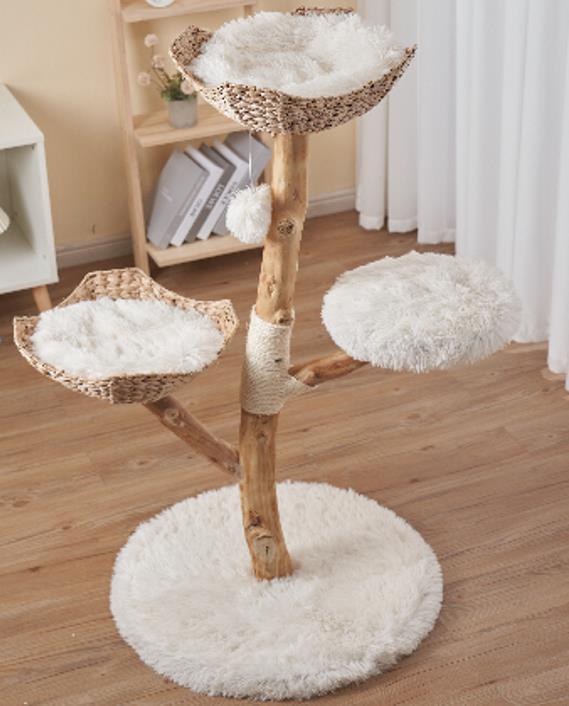 Furbulous Selected Real Wood Cat Tree with Rattan and Plush Fabric - 115cm