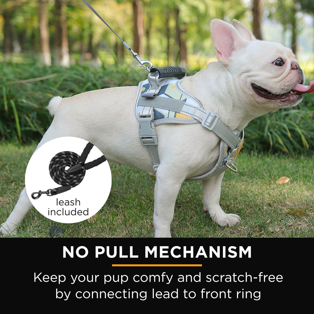 Furbulous No Pull Dog Harness Adjustable Pet Harness Reflective Explosion-proof Shock Dog Harness with 1.5m Lead - Blue Small