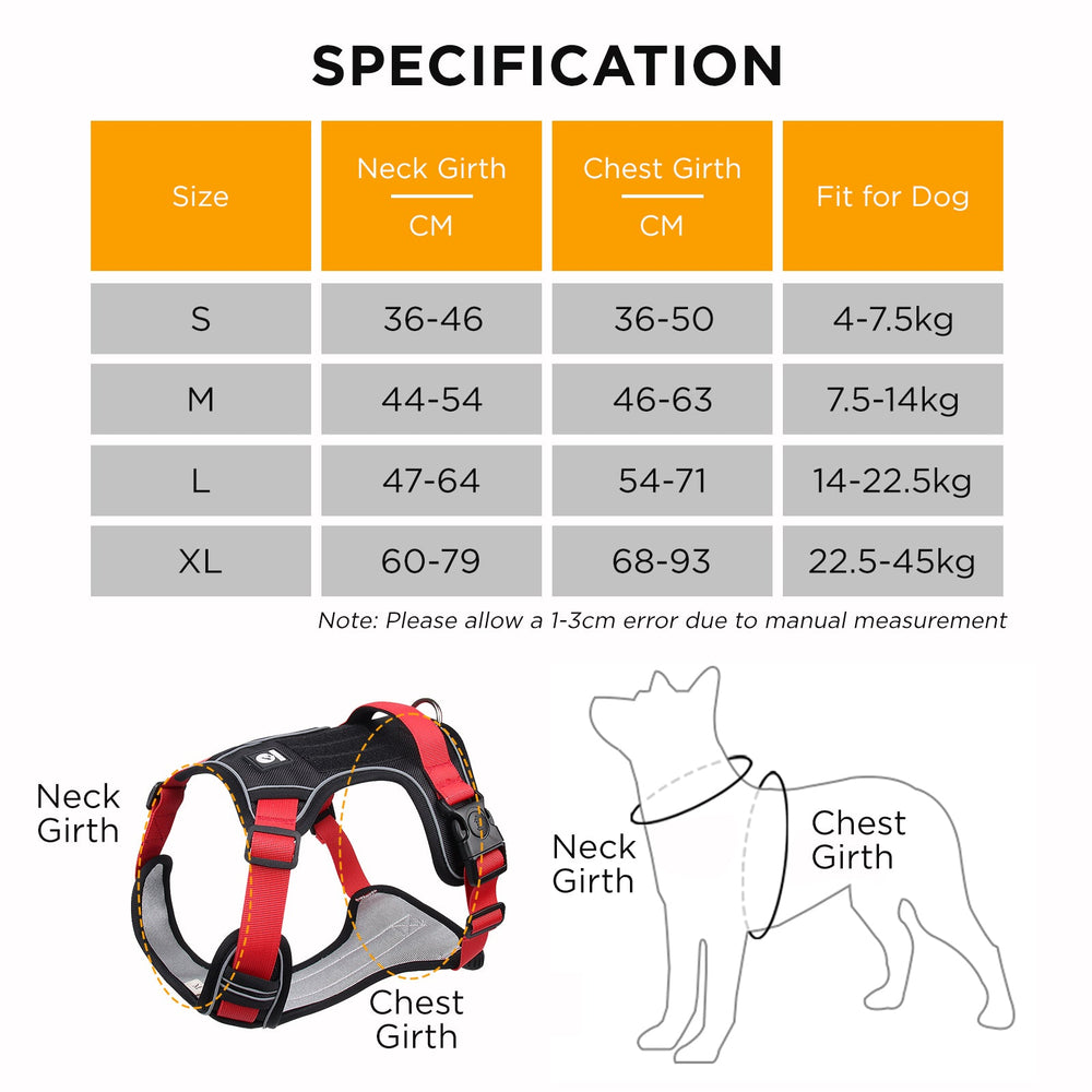 Furbulous Tactical Dog Harness Adjustable No Pull Pet Harness Reflective Working Training Dog Harness with 1.5m Lead - Red Medium