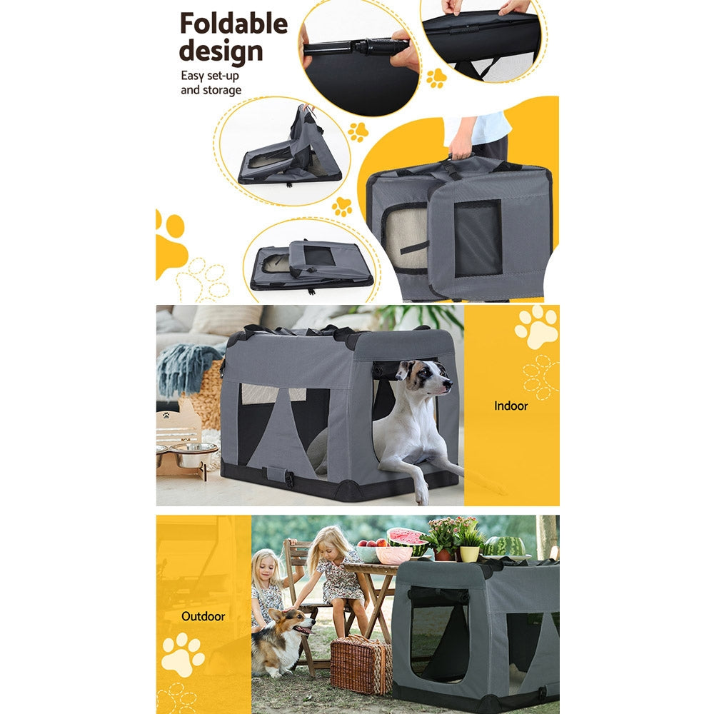 i.Pet Pet Carrier 4XL Portable Collapsible Side Sided Grey
