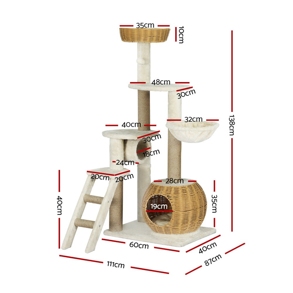 i.Pet Cat Tree 138cm Rattan Ladder