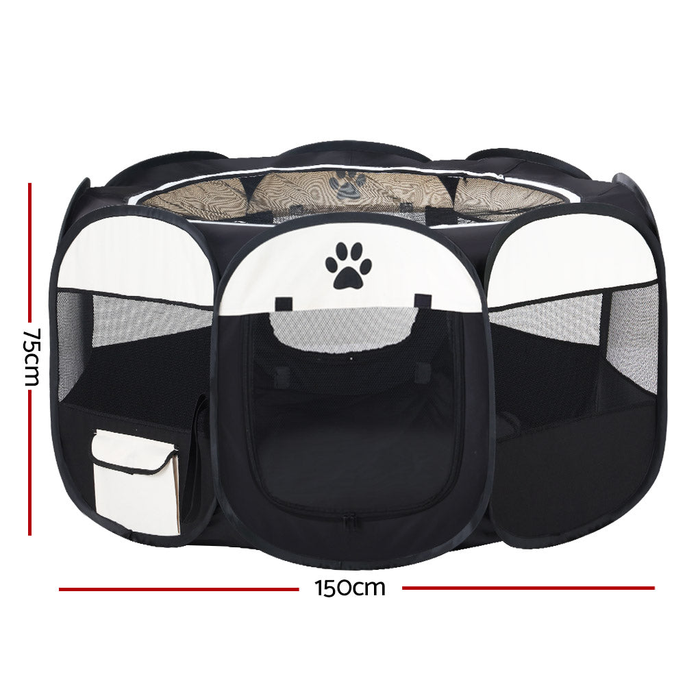 i.Pet Playpen Enclosure 8 Panel 3XL Tent Foldable Black White