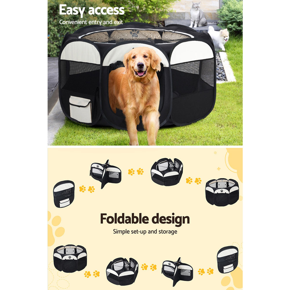 i.Pet Playpen Enclosure 8 Panel 3XL Tent Foldable Black White