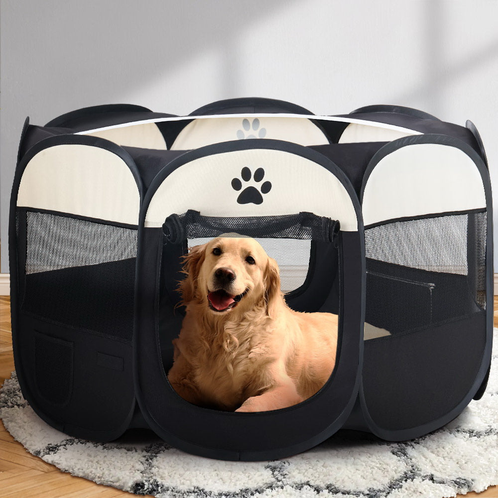 i.Pet Playpen Enclosure 8 Panel 3XL Tent Foldable Black White