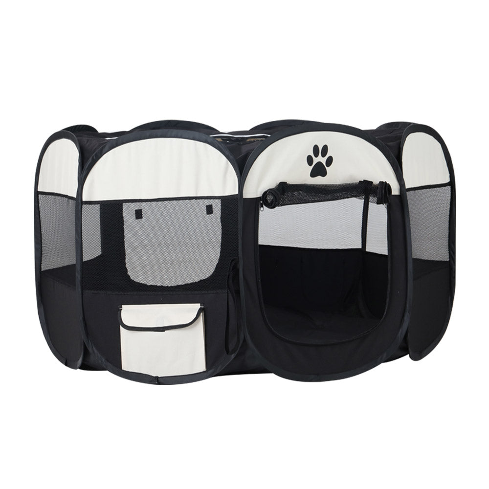 i.Pet Playpen Enclosure 8 Panel XL Tent Foldable Black White