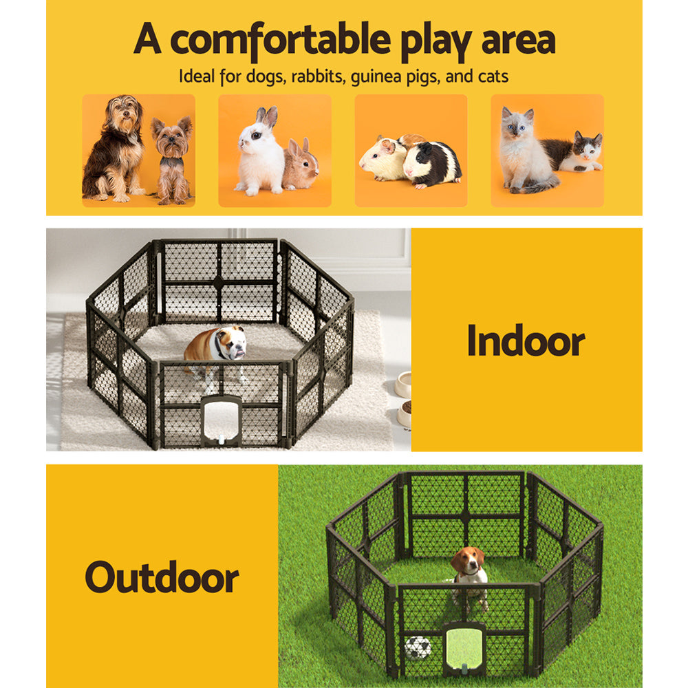 i.Pet Playpen Enclosure 6 Panel Foldable Brown