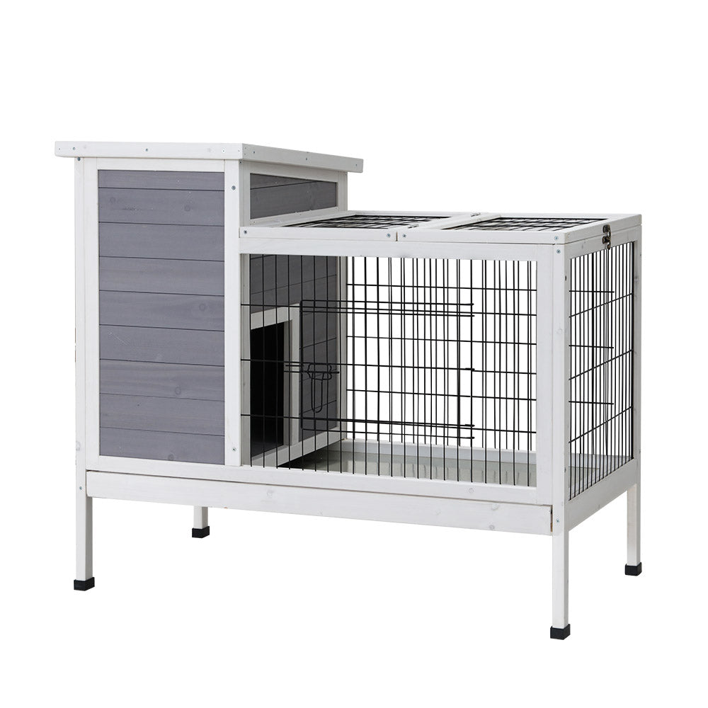 i.Pet Rabbit Hutch Pet Cage Grey White Large