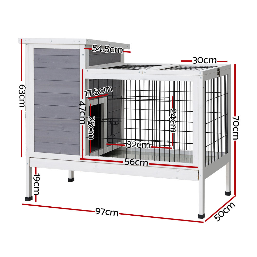 i.Pet Rabbit Hutch Pet Cage Grey White Large