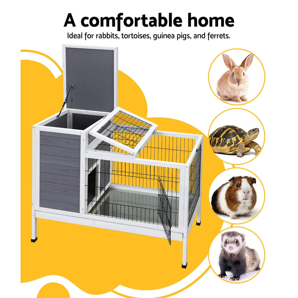 i.Pet Rabbit Hutch Pet Cage Grey White Large