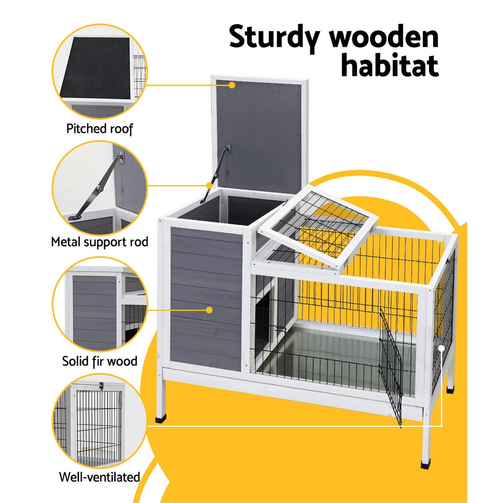 i.Pet Rabbit Hutch Pet Cage Grey White Large