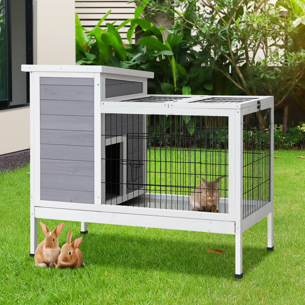 i.Pet Rabbit Hutch Pet Cage Grey White Large