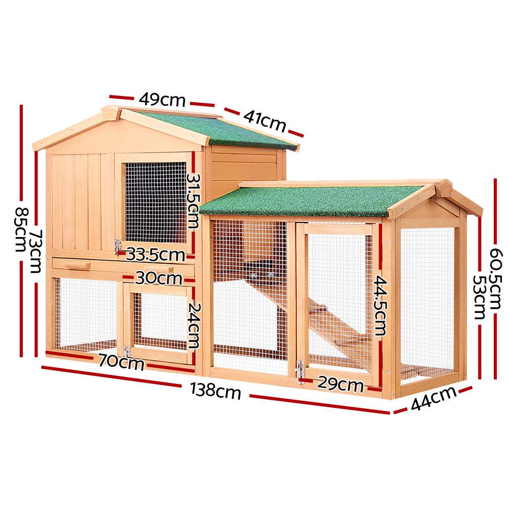 i.Pet Waterproof Rabbit Hutch 138CM x 49CM x 85CM