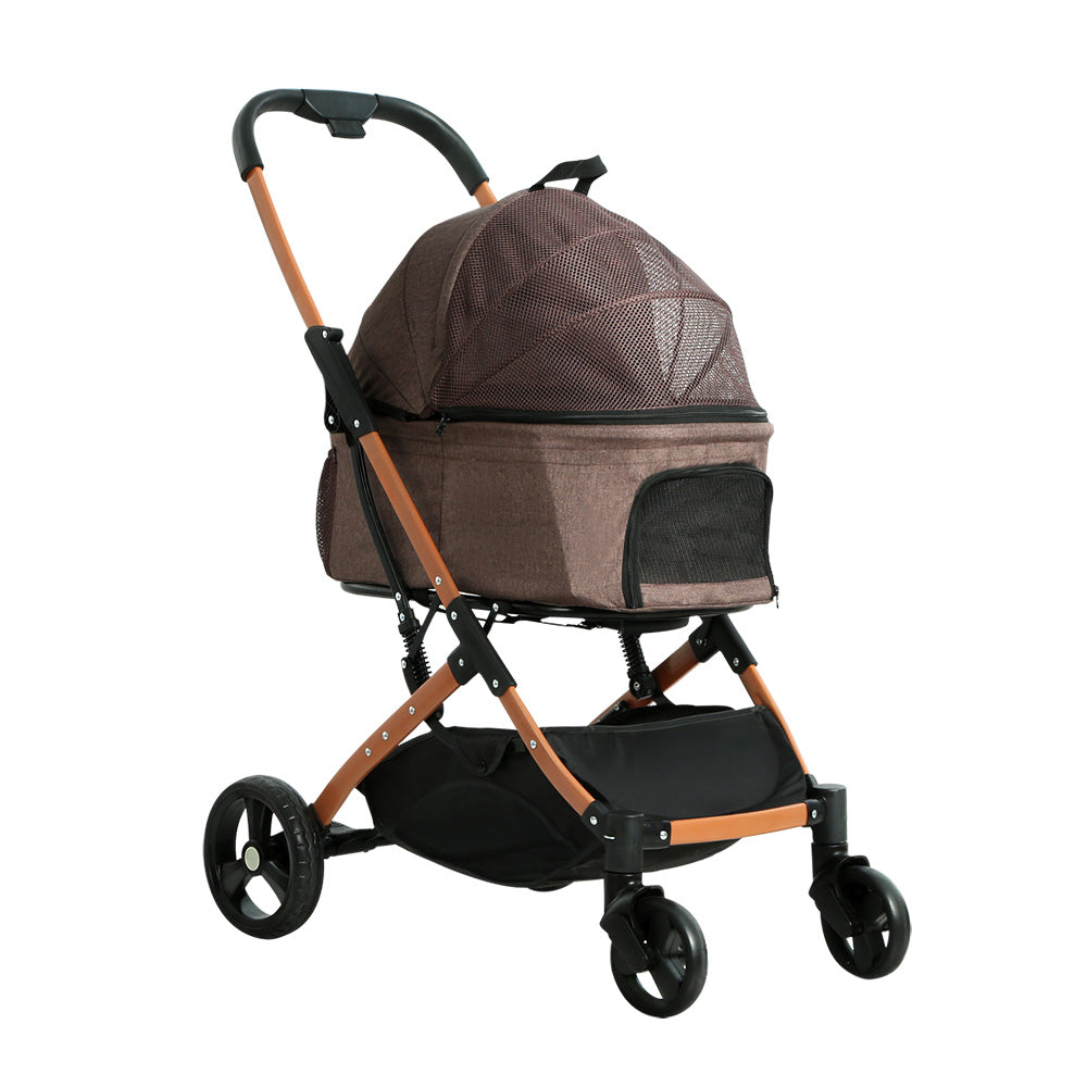 i.Pet Pet Stroller Large Foldable 4 Wheels Brown