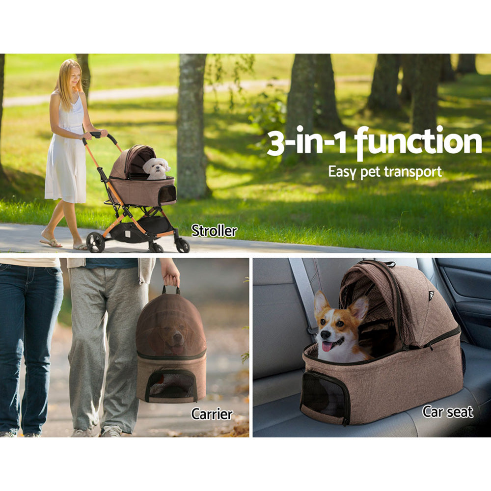 i.Pet Pet Stroller Large Foldable 4 Wheels Brown