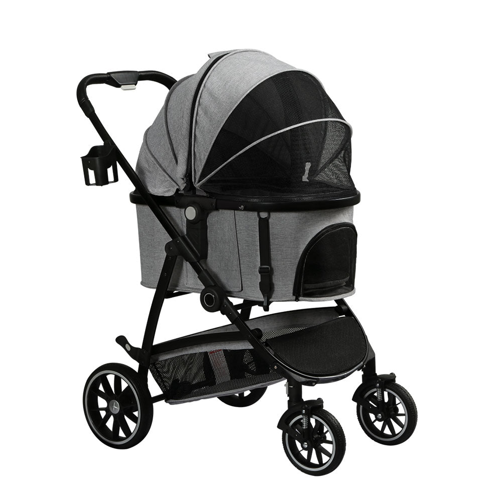 i.Pet Pet Stroller Large Foldable 4 Wheels Grey