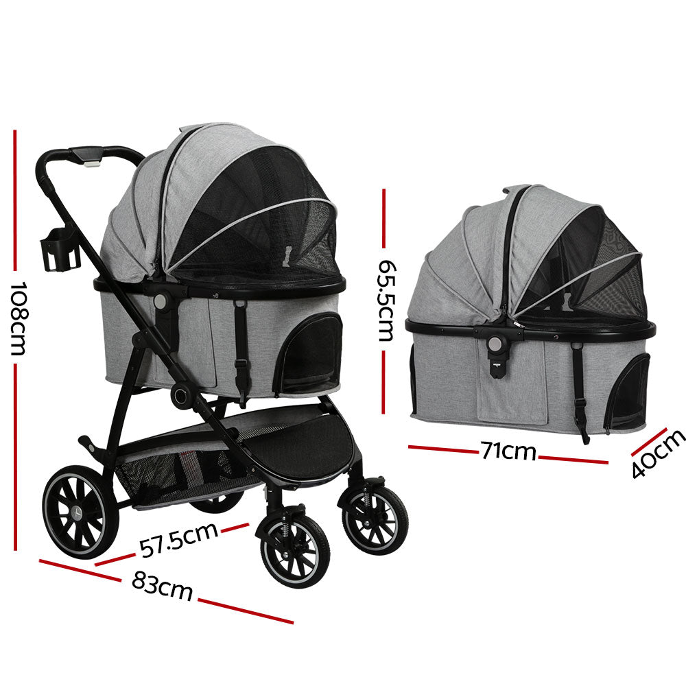 i.Pet Pet Stroller Large Foldable 4 Wheels Grey