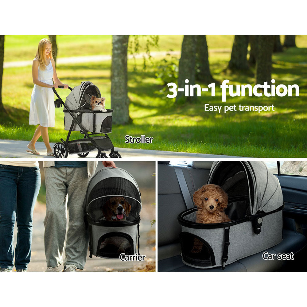 i.Pet Pet Stroller Large Foldable 4 Wheels Grey