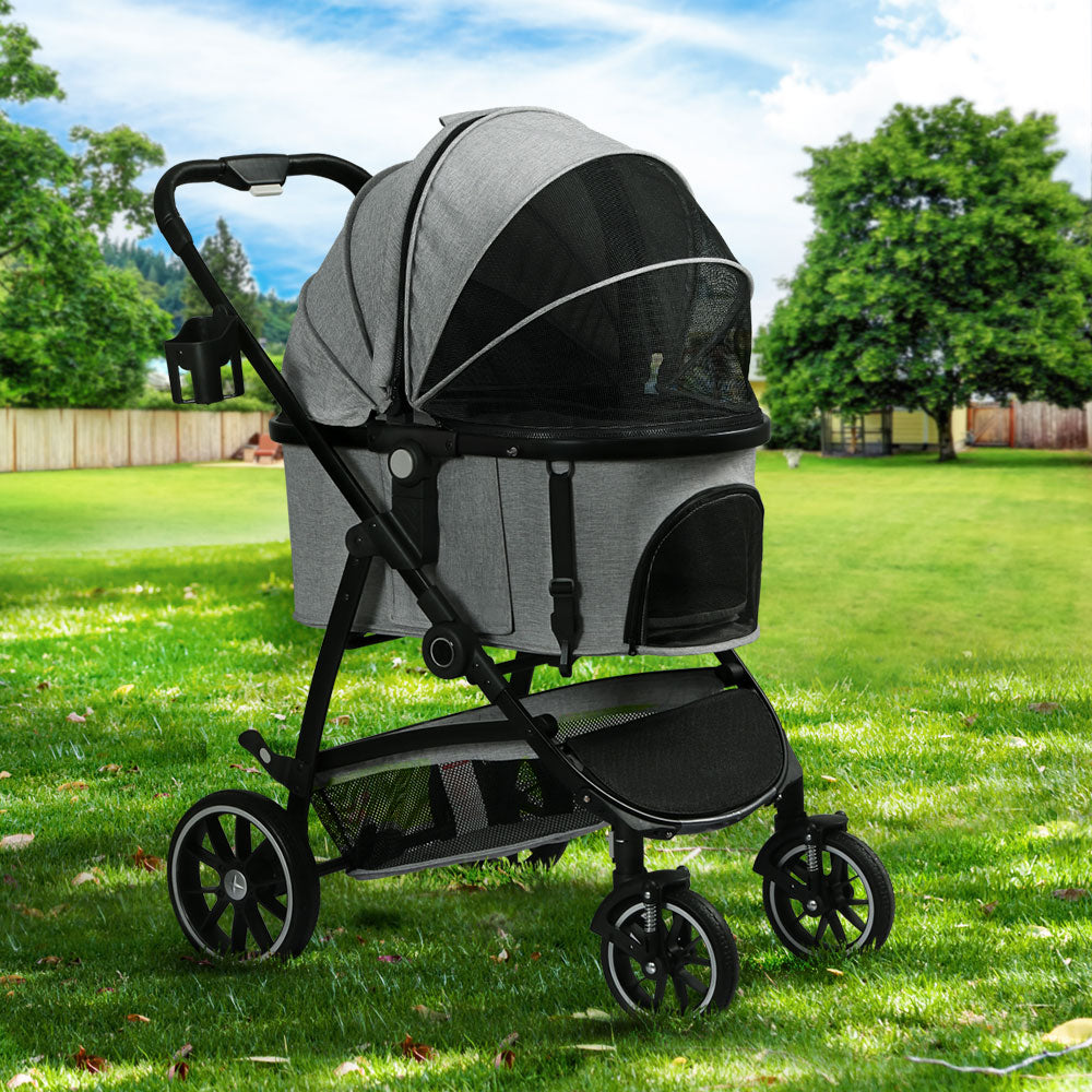 i.Pet Pet Stroller Large Foldable 4 Wheels Grey