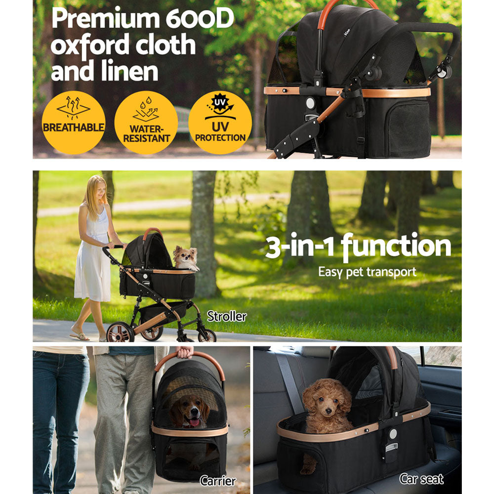 i.Pet Pet Stroller Large Foldable 4 Wheels Brown Black