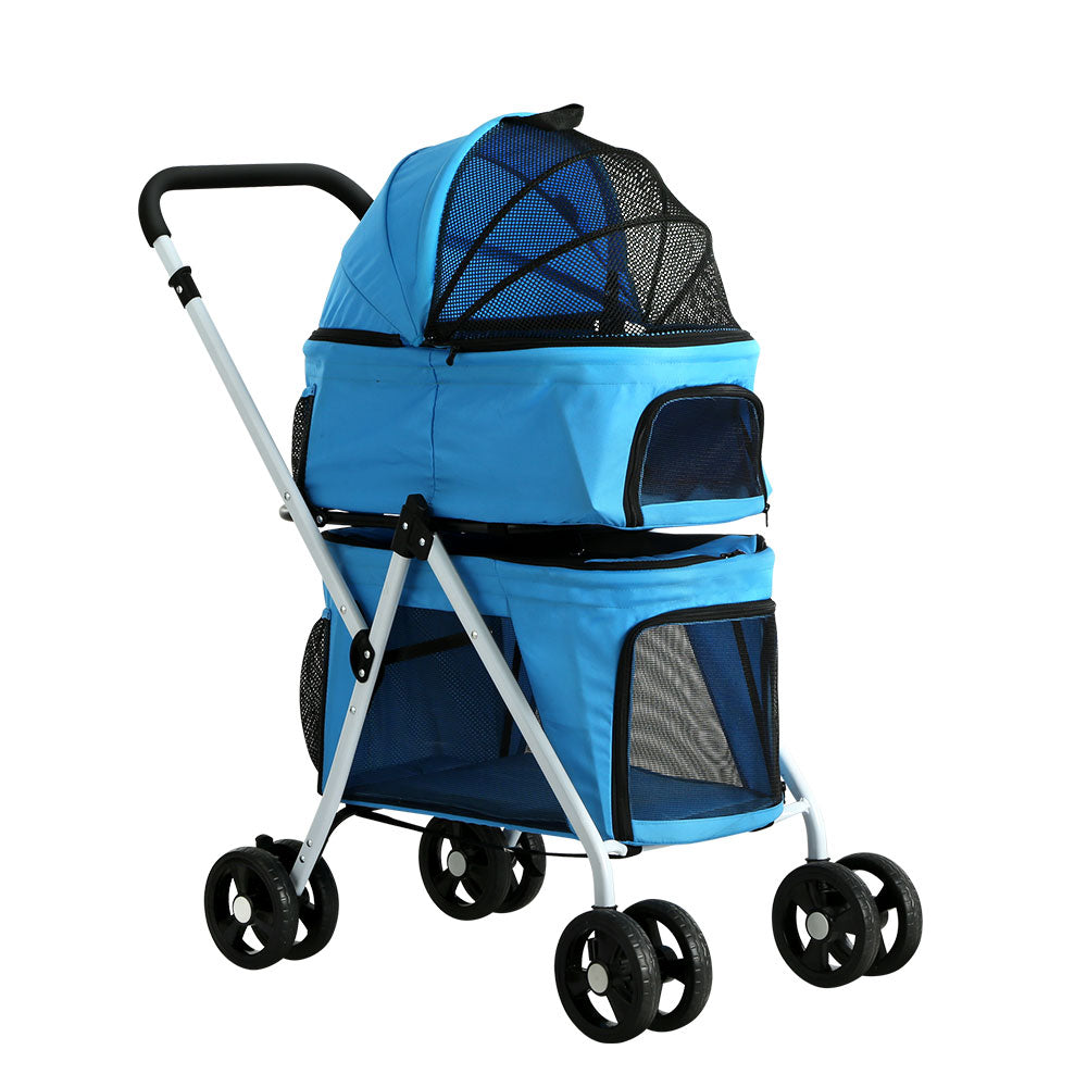 i.Pet Pet Stroller Large Foldable 4 Wheels Double Teir Blue