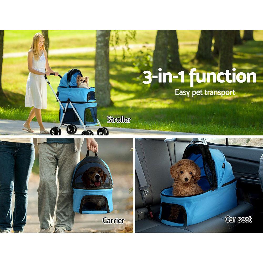 i.Pet Pet Stroller Large Foldable 4 Wheels Double Teir Blue