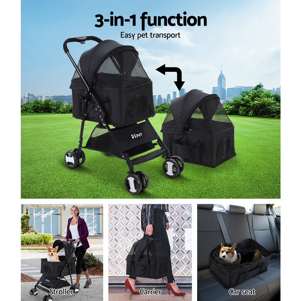 i.Pet Foldable Pet Carrier 3 IN 1 Middle Size Black