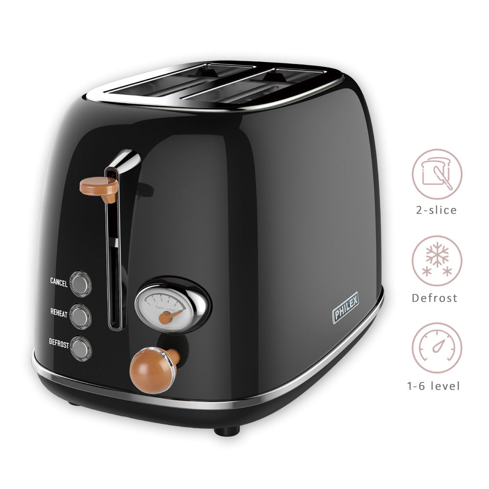 Philex Retro 2 Slice Toaster Black 815W