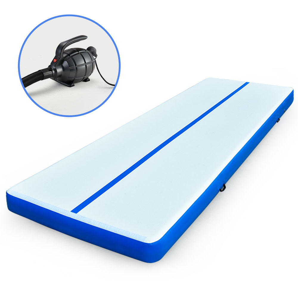 PROFLEX 600x200x20cm Inflatable Air Track Mat Tumbling Gymnastics, Blue &amp; White, with Electric Pump
