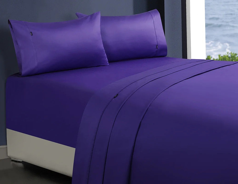 Amor 1000TC Premium 100% Egyptian Cotton 1 Fitted Sheet 2 Pillowcases Sets Mega Queen Violet