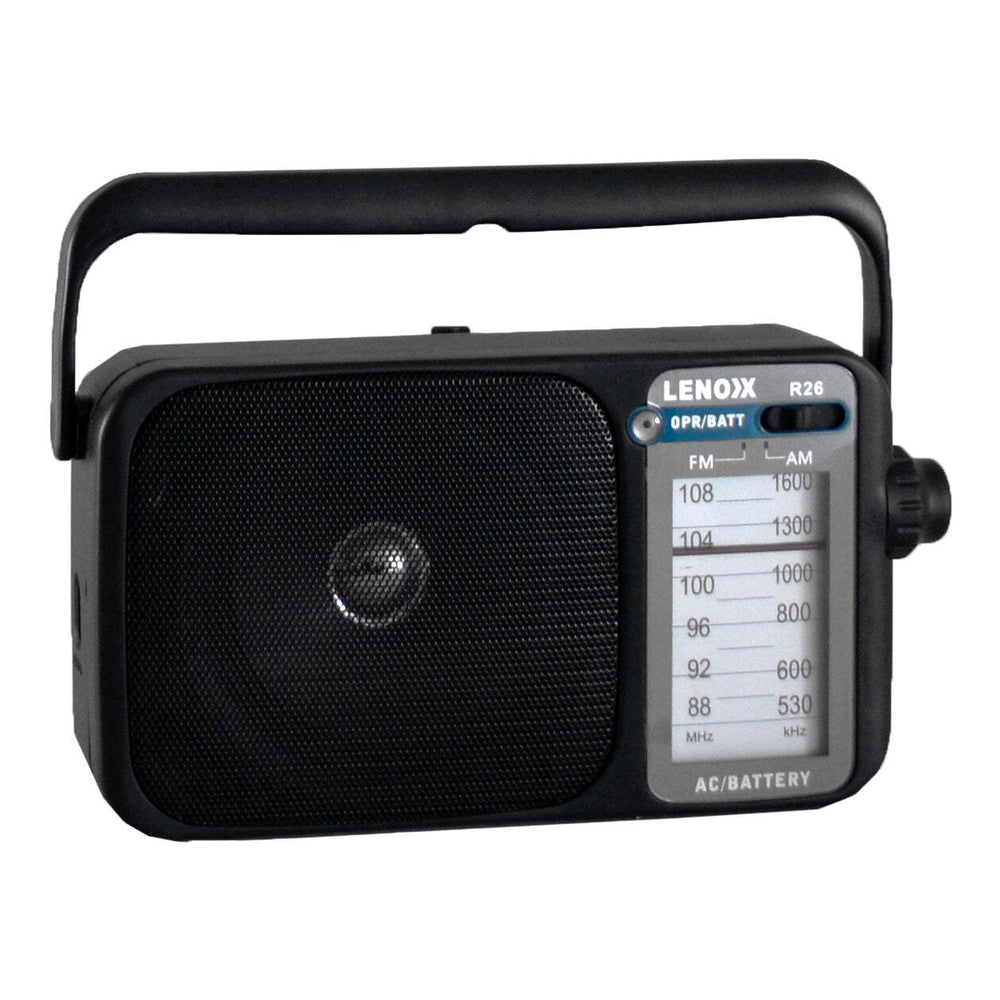 Lenoxx AM/FM Mantle Radio (Black) Battery Operated, w/ Bandwidth 540-1600