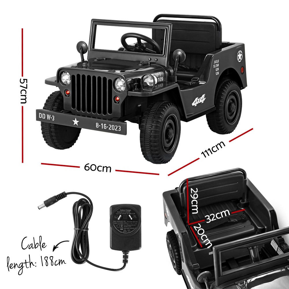 Rigo Ride On Car Jeep Electric Military 12V Black