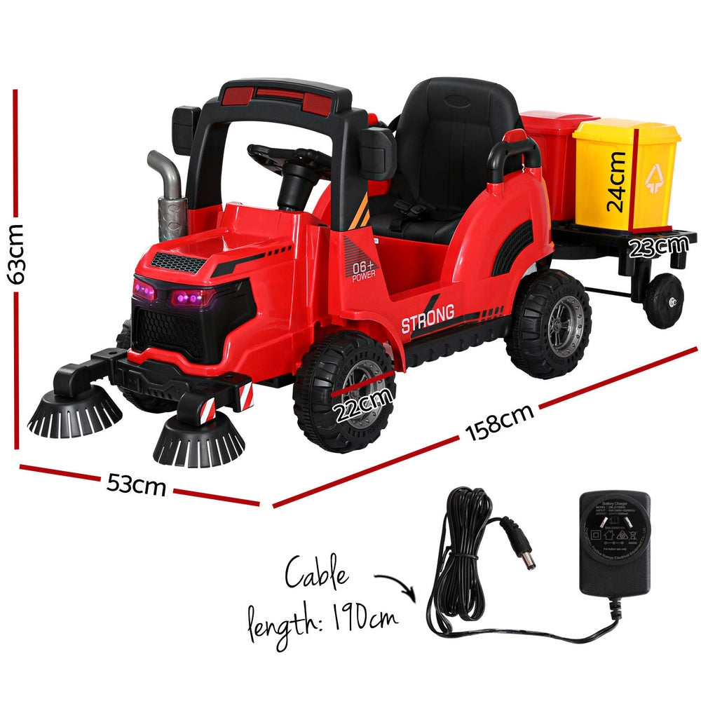 Rigo Ride On Car Street Sweeper Truck w/Rotating Brushes Red