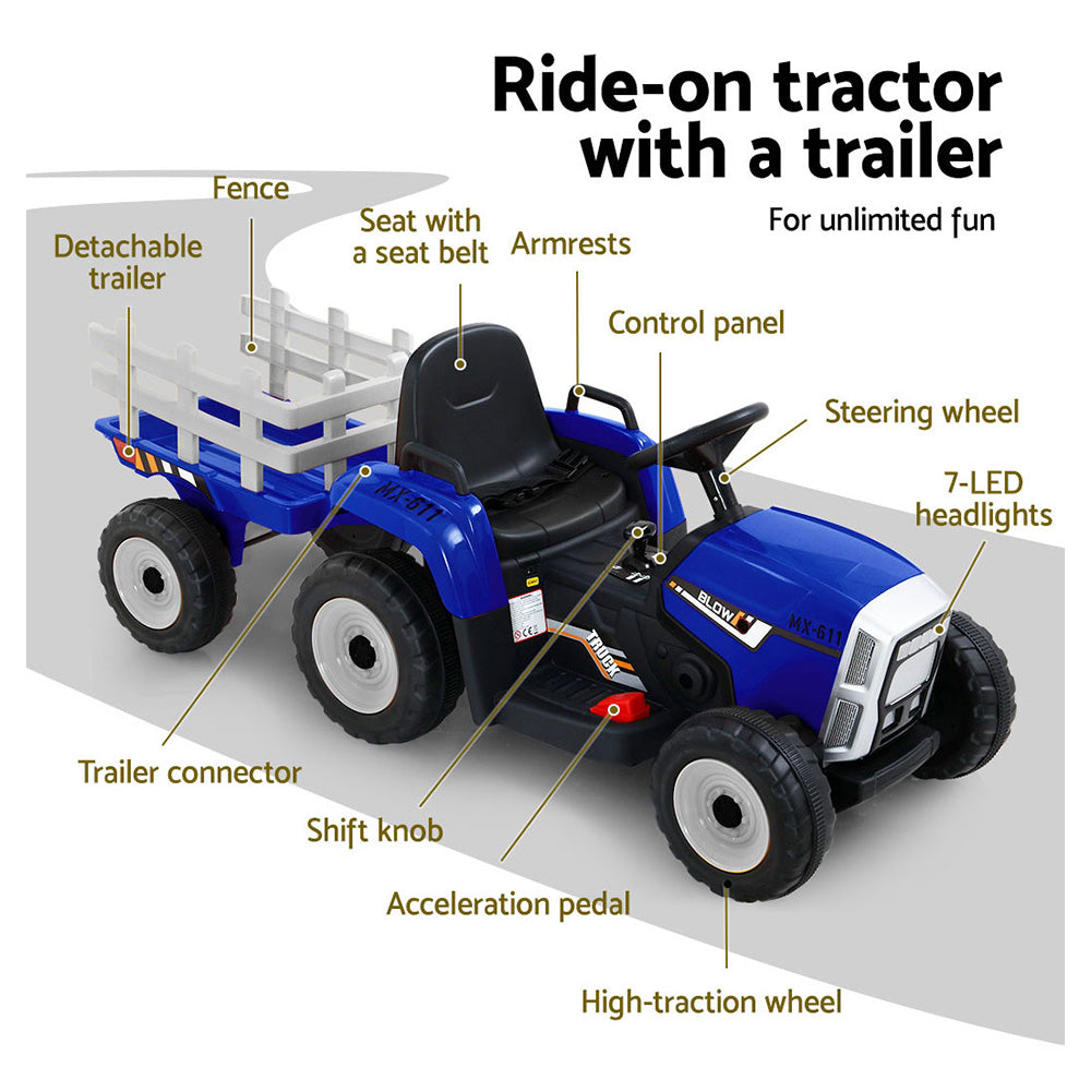 Rigo Electric Ride On Tractor 12V Battery Blue