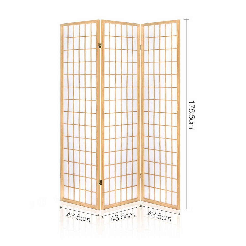 Artiss 3-Panel Timber Room Divider Beige