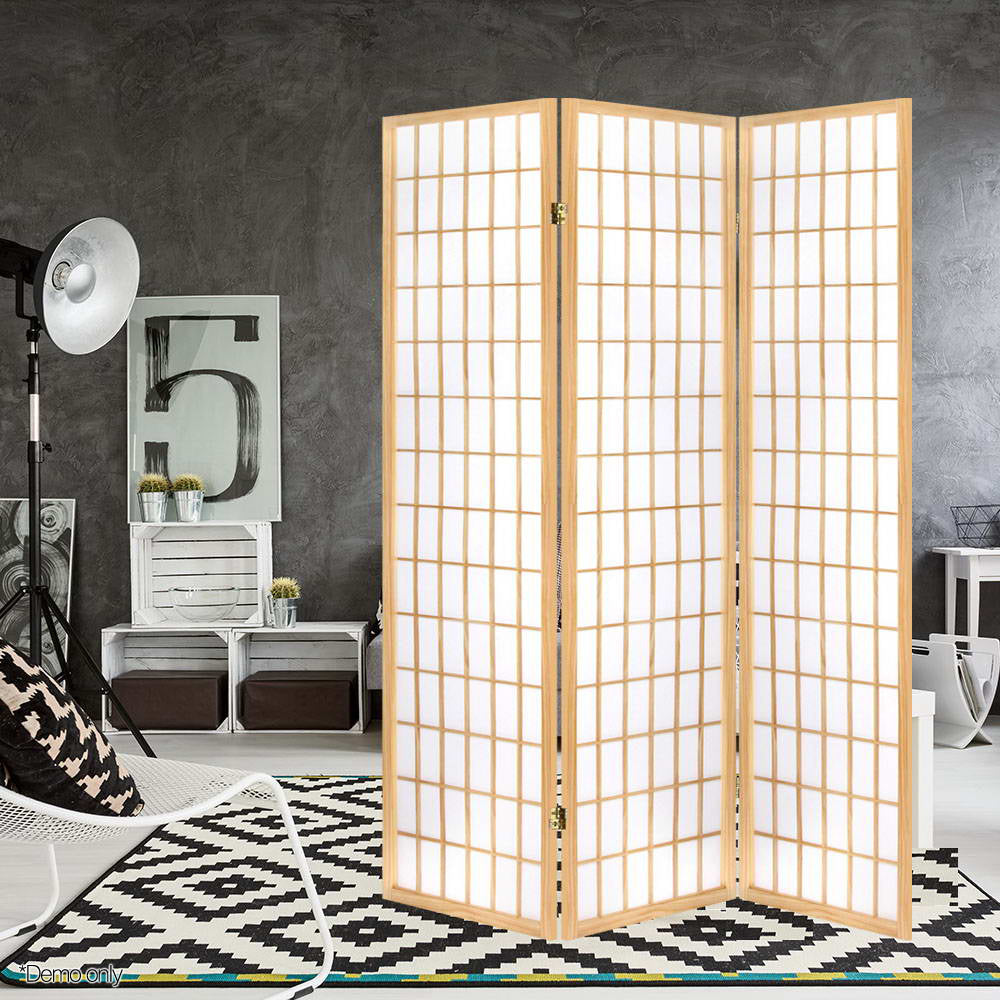 Artiss 3-Panel Timber Room Divider Beige