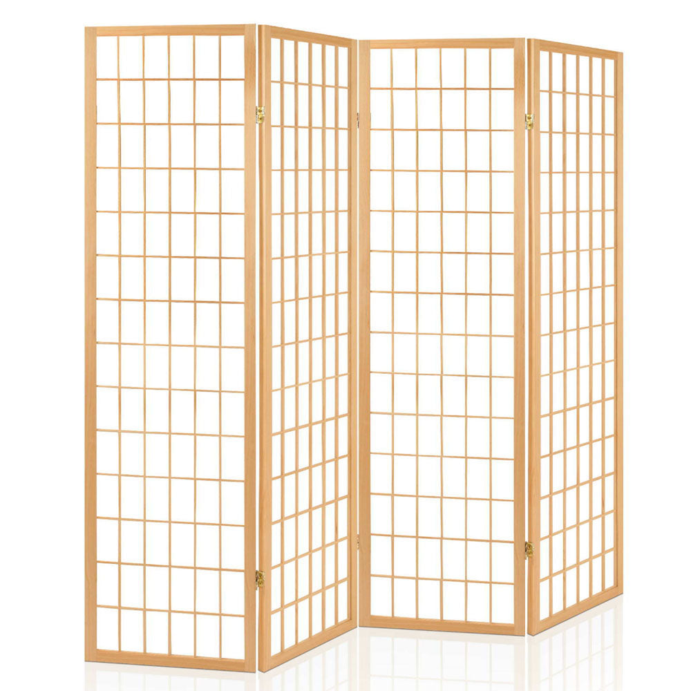 Artiss 4-Panel Timber Room Divider Beige