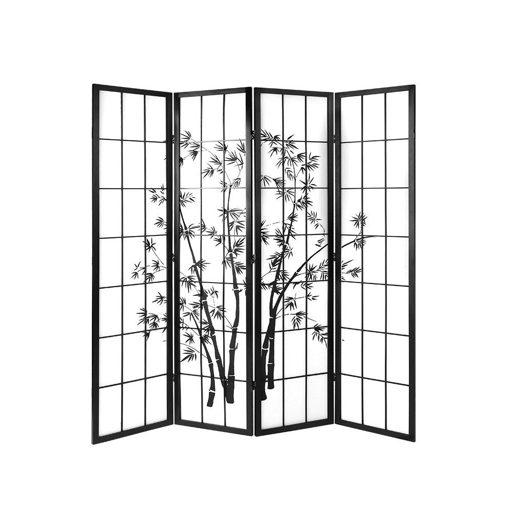 Artiss Pine Wood 4 Panel Room Divider Black