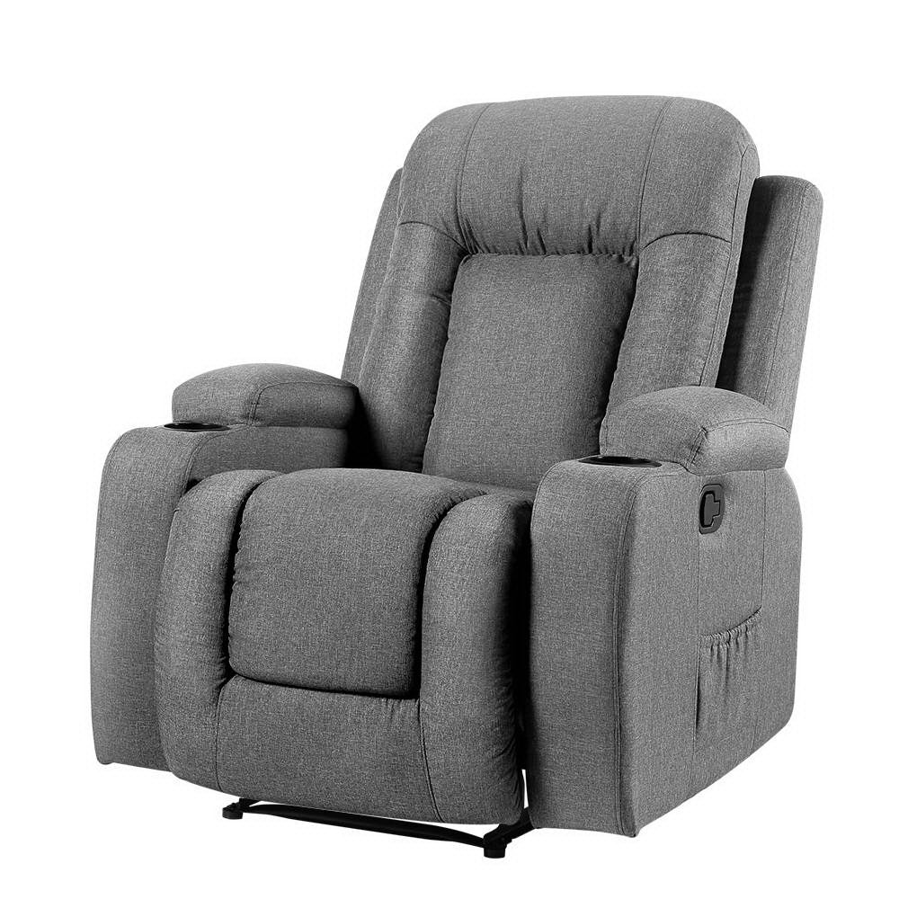 Artiss Fabric Heated Recliner Lounge Grey