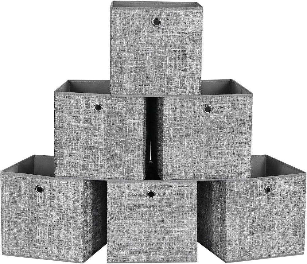 Songmics 6 Packs Non-Woven Fabric Collapsible Storage Boxes, Cubes, Bins - Grey