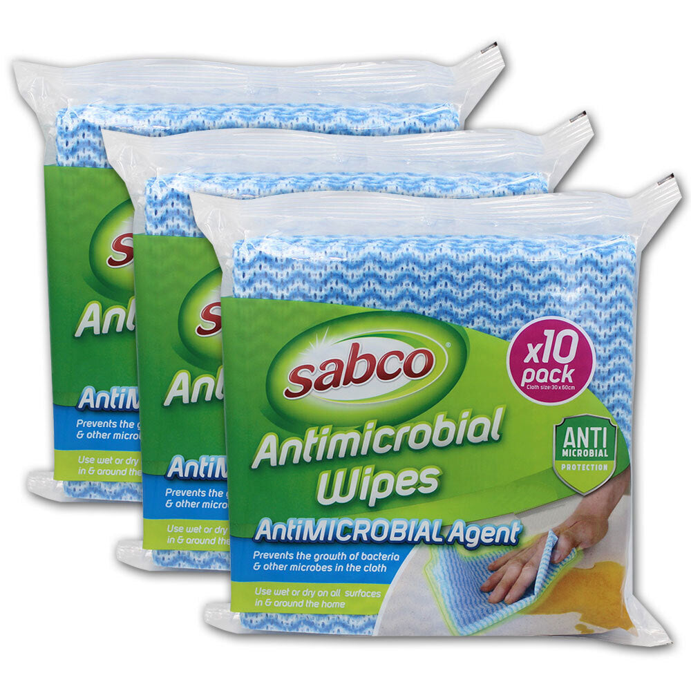 3 x 10pc Sabco Antimicrobial Wipes 30 x 60cm