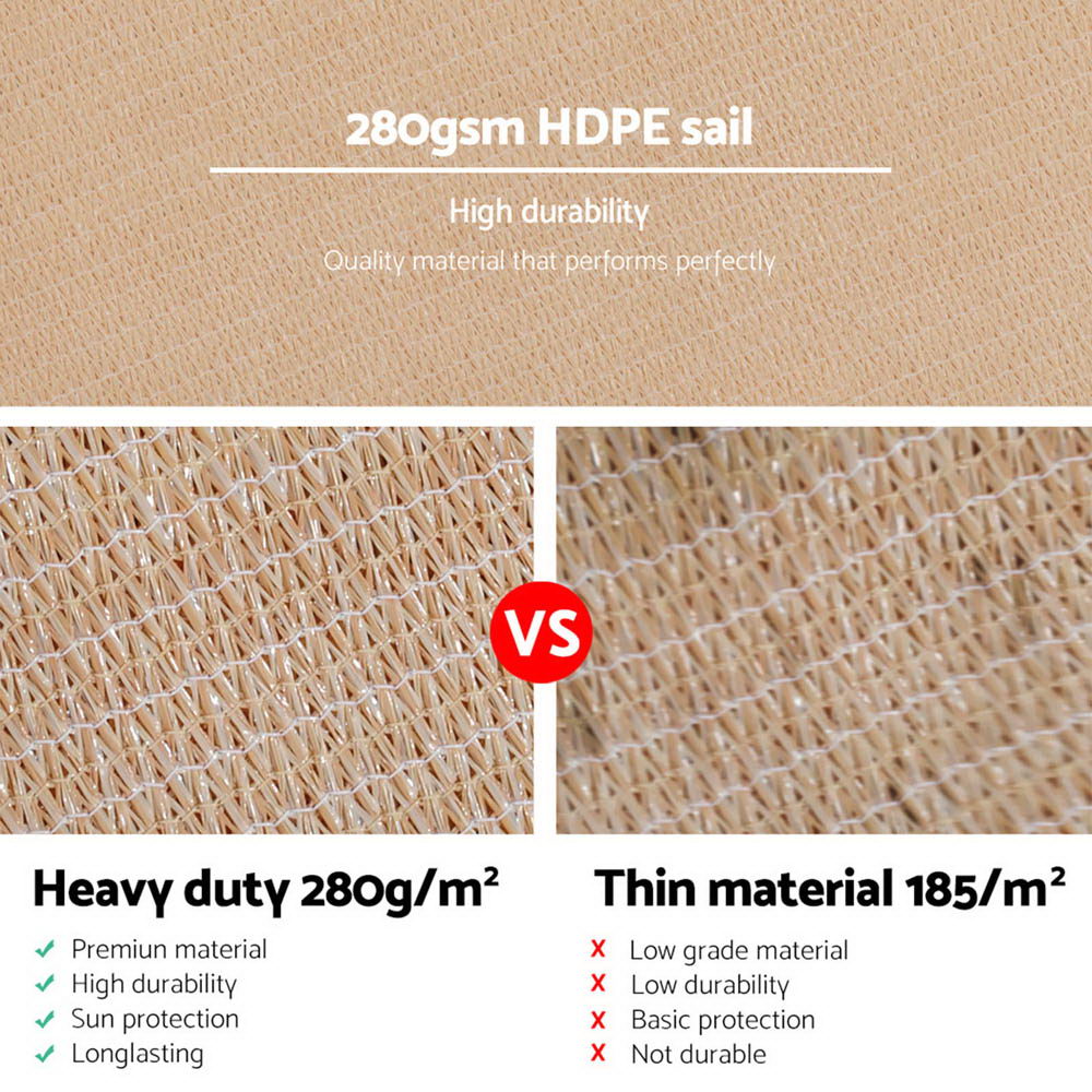 Instahut Sun Shade Sail Cloth Rectangle Sand 280SM 3x4M